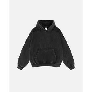 Sudadera con capucha negra con efecto degradado de capa de aire, estilo urbano americano, estampado con efecto borro de imagen térmica, lavado blanqueado y corte holgado - Product Image 6