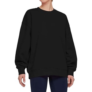 Sweat-shirt surdimensionné à col rond pour femme, couleur unie, épaules tombantes, manches longues, en coton tricoté, décontracté, haut d'automne - Product Image 1