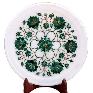 Handcrafted Decorative Metal Plate Pietra Dura Floral Art <b>Table</b> Top And <b>Wall</b> Mount Home Decor Accent - Product Image 2