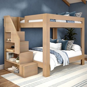 เตียงสองชั้นไม้สนแท้ทันสมัย ขนาดใหญ่ พร้อมที่เก็บของสำหรับเด็ก - Product Image 6