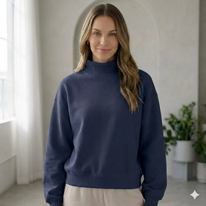สวมใส่สบายตลอดวันด้วยเสื้อสเวตเชิ้ตคอเต่าทรงโอเวอร์ไซส์สำหรับผู้หญิง พร้อมดีไซน์แขนยาวทรงหลวม - Product Image 5