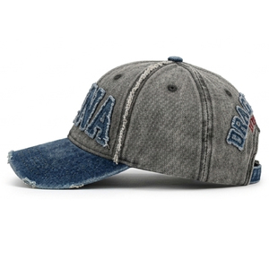 Casquette de baseball en denim sergé RIZNA, 6 panneaux, réglable, unisexe, décontractée, vintage, délavée, logo brodé 3D sur le panneau avant, bleu, coton, métal - Product Image 4