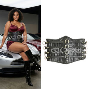 Genuine Leather Multi-Buckle Waist Cincher Heavy Duty Steel Boned <b>Waspie</b> Corset with D-Rings | Wholesale Punk Gothic <b>Belt</b> - Product Image 1