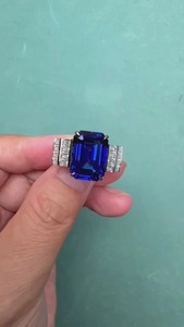 Women's 925 <b>Silver</b> Cocktail <b>Ring</b> With <b>Emerald</b> Cut Sapphire And Diamond Accents Prong Setting Classic Engagement Style - Product Image 2