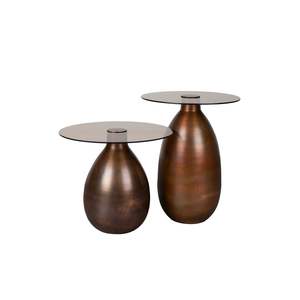 Table d'appoint moderne en fer forgé sur mesure pour la vente en gros - Table basse ronde en métal pour extérieur/intérieur - Table d'appoint empilable au design côtelé pour la maison - Product Image 4