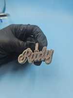 Pendentif Unisexe Personnalisé Lettre Rudy en Argent Sterling 925 Plaqué Or Rose avec Moissanite Ronde Taille Brillant Style Hip Hop