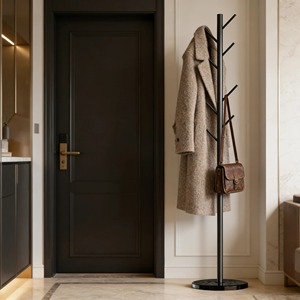 Perchero Moderno Minimalista con Ganchos, Tipo de Pie, Base Redonda, Almacenamiento para Entrada, Acabado Metálico Brillante, Construcción de Hierro - Product Image 5