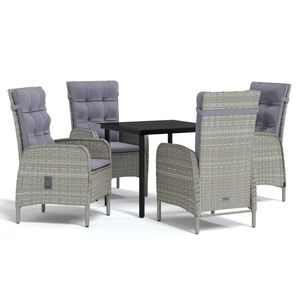 Set da Pranzo da Giardino in Rattan Grigio per 4 Persone, Resistente alle Intemperie, Arredamento da Esterno in Stile Contemporaneo con Struttura in Metallo - Product Image 2