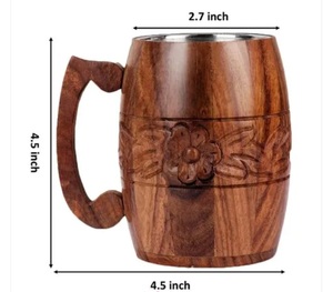 Chope classique en bois massif avec poignée, compatible lave-vaisselle et micro-ondes, emballage cadeau, pour la bière et le thé - Product Image 1