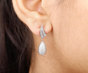 OM GEMS 18K White <b>Gold</b> Lab Diamond Drop <b>Earrings</b>, Diamond <b>Dangle</b> <b>Earrings</b>, Wedding <b>Earrings</b> For Women, Lab diamond jewelry - Product Image 6