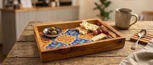Bandeja Rectangular de MDF con Diseño de Azulejos Marroquíes Modernos, Lacada, Apta para Lavavajillas, Fácil de Limpiar, Multifuncional - Product Image 3