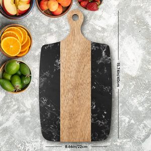 Tabla de cortar de mármol, tabla de charcutería con asa, bandeja de mármol y acacia para carne, queso, hamburguesas y galletas, ideal para regalo. - Product Image 2