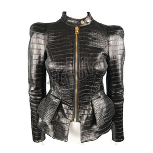 <b>Women's</b> Genuine <b>Leather</b> <b>Bomber</b> <b>Jacket</b> Stand Collar Full Sleeve Solid Belt Closure Anti Wrinkle Shearling Winter Style - Product Image 4