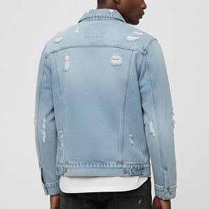Chaqueta de Mezclilla Azul Claro para Hombre, Estilo Desgastado, Casual, con Botones al Frente, 100% Algodón, Corte Regular, Estilo Primavera - Product Image 5