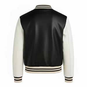Chaqueta Bomber Varsity Retro Unisex Negra y Blanca Hecha a Mano de Poliéster con Cuello Alto |   Chaqueta Universitaria Ecológica Resistente al Viento - Product Image 2