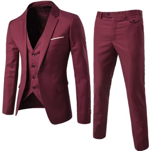 Costume trois pièces bleu clair pour homme, coupe ajustée, tenue de cérémonie professionnelle, simple boutonnage, col à revers, infroissable, en polyester - Product Image 2