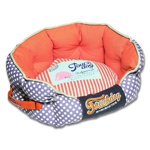 Lit rond pour chien tendance avec motif à pois et design polo pour animaux de compagnie - Product Image 1