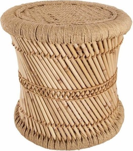 Ensemble de 2 tabourets tissés en bambou et rotin naturel, table d'appoint tissée à la main pour meubles de salon modernes, couleur noire et noire - Product Image 4