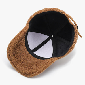 Casquette de baseball personnalisée avec logo brodé en fausse fourrure de chameau marron, 6 panneaux, matière douce et pelucheuse, chaude, tendance, pour femmes - Product Image 2