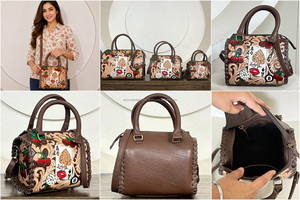 Handmade Western Tooled Leather Speedy Duffel Bag Medium Size Cherry Poker <b>Dice</b> with Aces Cowgirl Purse Vintage Travel Handbag - Product Image 3