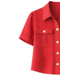 <b>Women</b> Brown Linen <b>Cargo</b> Co Ord Set <b>Short</b> Sleeve Button Shirt With Pocket And Wide Leg Drawstring Pants Casual Outfit - Product Image 3