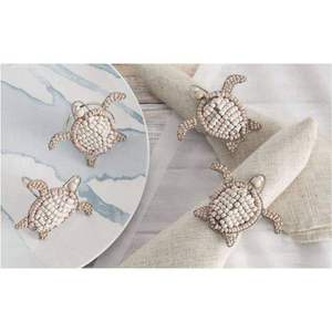 Exquisite Sea <b>Turtle</b> Beaded Napkin <b>Ring</b> Set Natural Beige and Brown Tones Luxury Nautical Dining Decor for Upscale Restaurants - Product Image 5