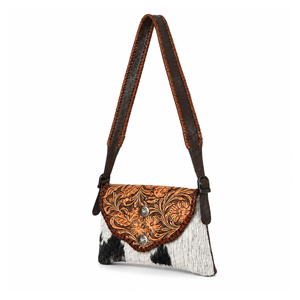 Bolso Bandolera de Cuero Genuino con Pelo de Vaca, Hecho a Mano, con Diseño Floral Occidental, para Mujer, Bolso de Hombro Vintage de Diseñador - Product Image 1