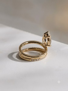 Anillo de Diamantes Cultivados en Laboratorio con Corte Pera Clásico para Mujer, con Banda Pavé Chapada en Oro, para Regalo de Aniversario y Boda - Product Image 2