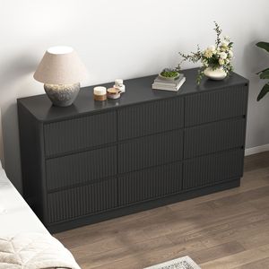 Cassettiera Moderna Stile Mid-Century a 9 Cassetti in Legno, Grande Mobile da Terra per Camera da Letto, Adatta per Supporto TV Lungo - Product Image 4