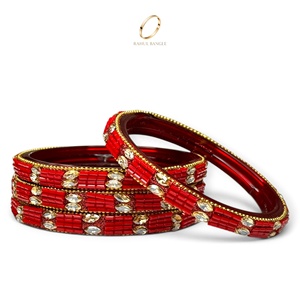 Bracelets modernes en verre borosilicate rouge de style cachemire, plaqués or avec pierres de zircon pour femmes, prix de gros, export mondial - Product Image 1
