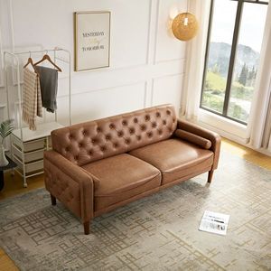Divano Letto in Pelle PU Robusto e Durevole, Comodo con Braccioli Arrotolati, Componibile per Soggiorno e Salotto - Product Image 3
