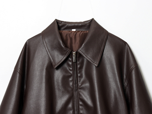 Brown Color Turn <b>Down</b> Collar Zipper Fly Drop Shoulder Long Sleeve Casual Fashion PU Leather <b>Jacket</b> Coat for <b>Women</b> - Product Image 5