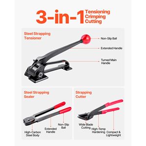 ชุดสายรัดพลาสติก PET แบบหนาพิเศษ ขนาด 12 มม. x 600 ฟุต พร้อมเครื่องรัดแบบมือและซีลโลหะ 300 ชิ้น สำหรับบรรจุภัณฑ์พาเลท - Product Image 4