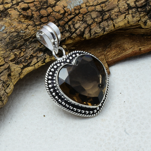 Pendentif en topaze fumée en forme de cœur, argent sterling 925, pendentif en pierre précieuse topaze fumée, cadeau d'anniversaire, de mariage - Product Image 4