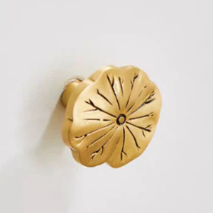 Premium Antique Bronze Lotus Leaf Brass Knobs, New Chinese Retro <b>Single</b> Hole Handles for Cabinets & Drawers Metal Knobs - Product Image 1