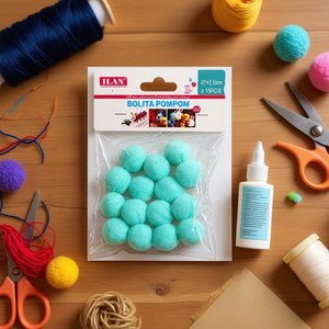 Boule de pompon Ilan 2,5 cm 15 pièces bleu clair pour décoration artisanale - Product Image 2
