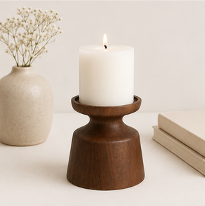 Handcrafted Acacia Wooden Candle Holder Mid-Century Modern Pillar Candlestick Stand For Living Room Table Centerpiece And Home - Product Image 2