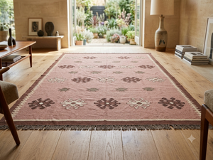 Alfombra Kilim Geométrica Hecha a Mano, Rectangular, de Lana Ecológica, Tufted a Mano, para Sala de Estar, Limpieza Localizada, Pelo Medio, Base de Látex - Product Image 1