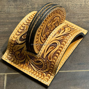 Sous-verre en cuir usiné à la main avec support, ensemble de 4 sous-verres en cuir véritable, table à café, tapis, tasse, fabricant - Product Image 4