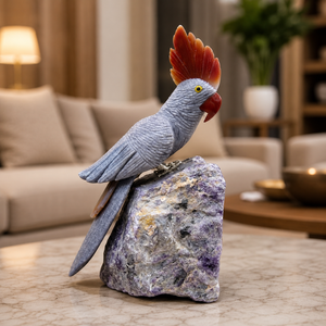 Figurine de perroquet sculptée et gravée en pierre semi-précieuse, sculpture d'oiseau, imitation antique, blanc et vert, artisanat décoratif Feng Shui - Product Image 3