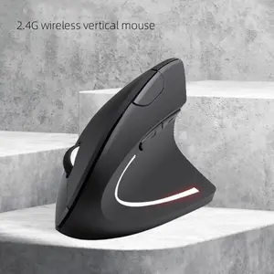 Mouse vertikal sunyi, tetikus komputer ergonomis tanpa kabel 2.4G dapat diisi ulang, pc