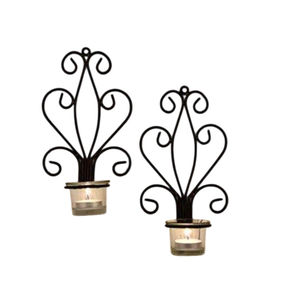 Set Of 2 Black Iron Wall Sconces Vintage Decorative Metal <b>Tealight</b> <b>Candle</b> Holders Wall Hanging Candlesticks For Home & Events - Product Image 1