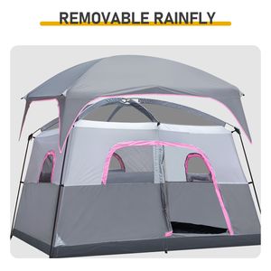 Tente de camping familiale luxueuse pour 6 personnes, double couche, imperméable et coupe-vent, avec 1 porte en maille et 5 grandes fenêtres en maille, installation facile - Product Image 5