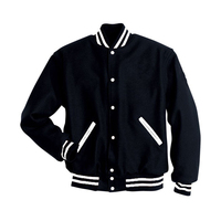 Jaket Varsity Merah Unisex Lengan Putih Kancing Depan Model Regular Fit Bahan Poliester/Katun Tahan Angin Ramah Lingkungan Gaya Preppy