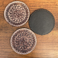 2025 ensemble de sous-verres en cuir usiné à la main avec support 4 pièces sous-verres ronds pour la maison et la cuisine