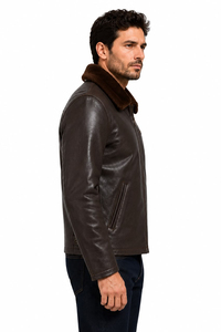 <b>Men</b> Leather Biker Jacket Stylish Motorcycle Inspired Zip Up <b>Front</b> Stand Collar Long Sleeve Casual Outerwear with Modern Design - Product Image 2