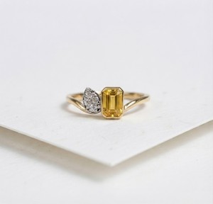 Fine Jewelry 14KT Yellow Gold Bezel-Set Natural Yellow Sapphire and Natural Diamonds Toi et Moi Ring for women - Product Image 2