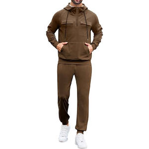 Ensemble de survêtement 2 pièces pour homme, collection automne, haut de gamme, avec sweat à capuche à manches longues et fermeture éclair quart de tour, tenue décontractée avec poche kangourou - Product Image 1