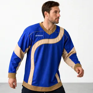 Maillot de hockey sur glace respirant personnalisé pour homme, col en V, manches longues, blocs de couleur, évacuation de l'humidité, polyester, vêtements de sport - Product Image 5