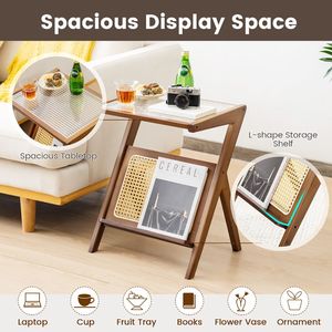 Tavolino in Stile Boho con Portariviste e Piano in Vetro Temperato, Design Unico da Libreria - Product Image 6